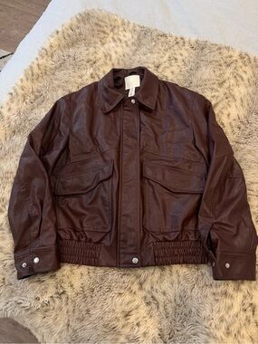 H&M Dark Burgundy Faux Leather Bomber